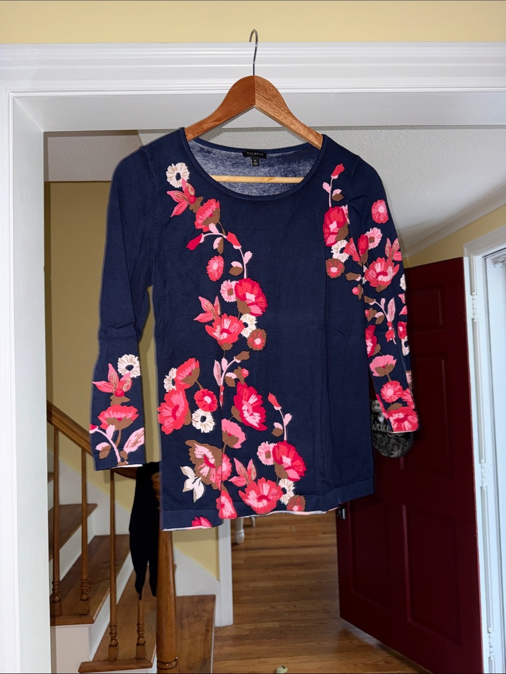 Talbots Navy Long-Sleeve Tee with Pink Floral Print